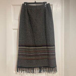 Dressbarn Wool Blend Gray Midi Skirt with Striped Hem